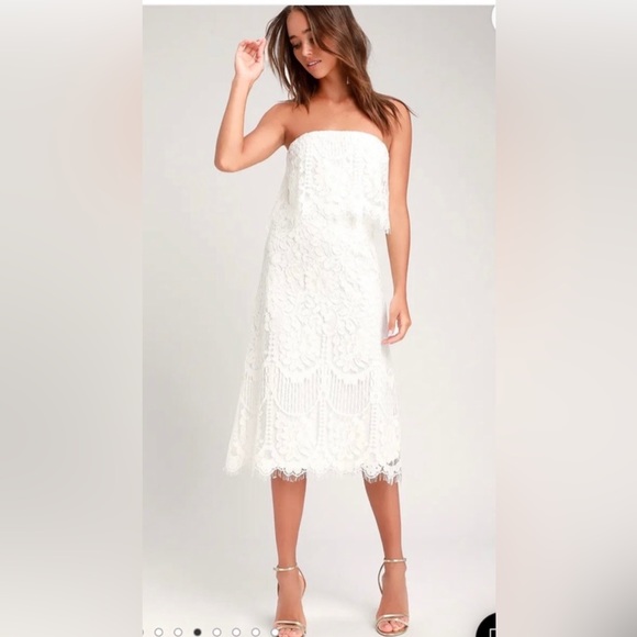 Lulu’s Delia White Lace Strapless Midi Dress size Medium - Picture 8 of 16